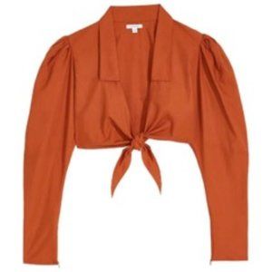 NEW WeWoreWhat Puffed-Sleeve Cotton Cropped Top